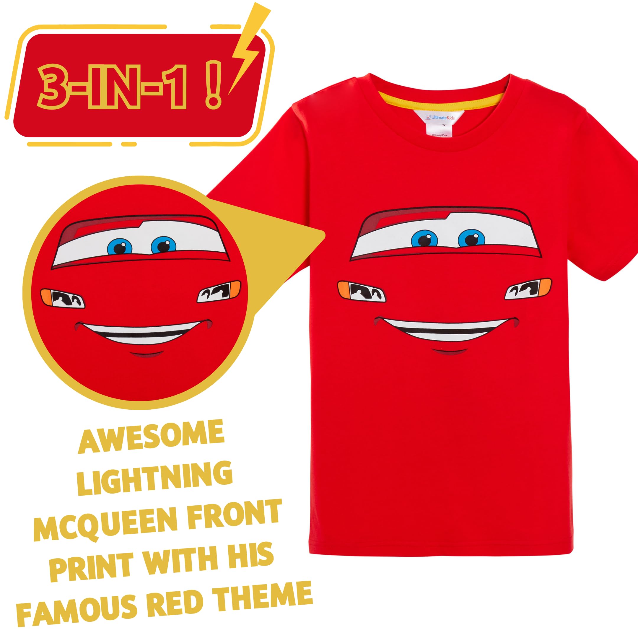 Disney Confezione da 3 Magliette Cars per Ragazzi Saetta McQueen Dress Up T-Shirt Corte estive
