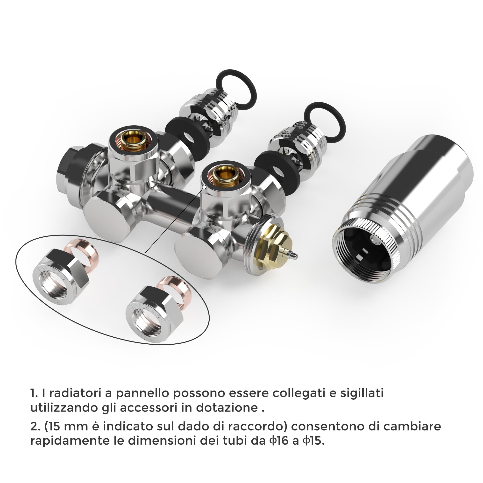 Vancoco Valvola Radiatore Angolare Valvole per Radiatori con Blocco H Connessioni Centrali da 50 mm Universale Valvola Radiatore Con Testa Termostatica Valvola per Termosifone Cromo