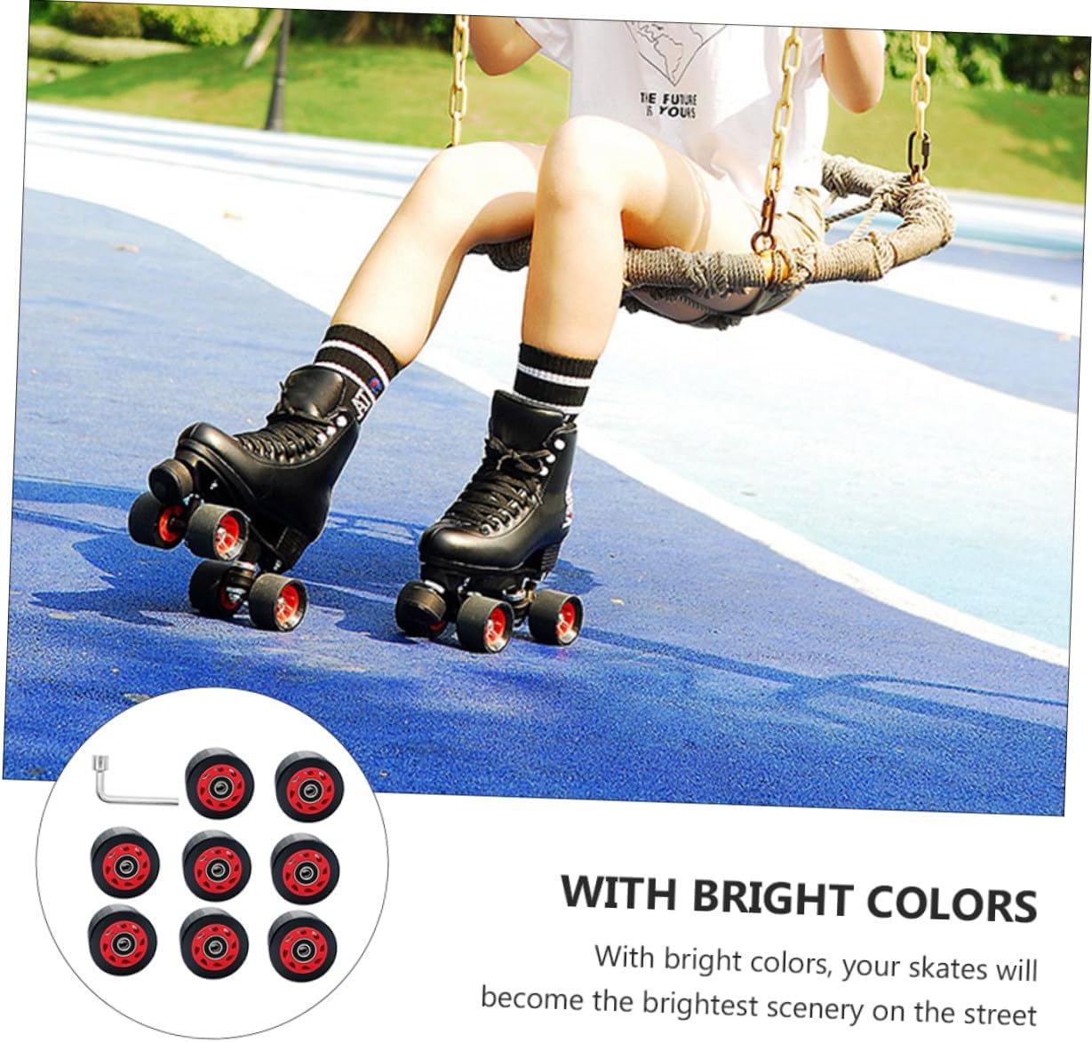 Cabilock Double-row Roller Skating Wheels 95a Speed Inline Skate Wheels 8pcs Set with Wrench for Roller Hockey and Outdoor Sports Accessories