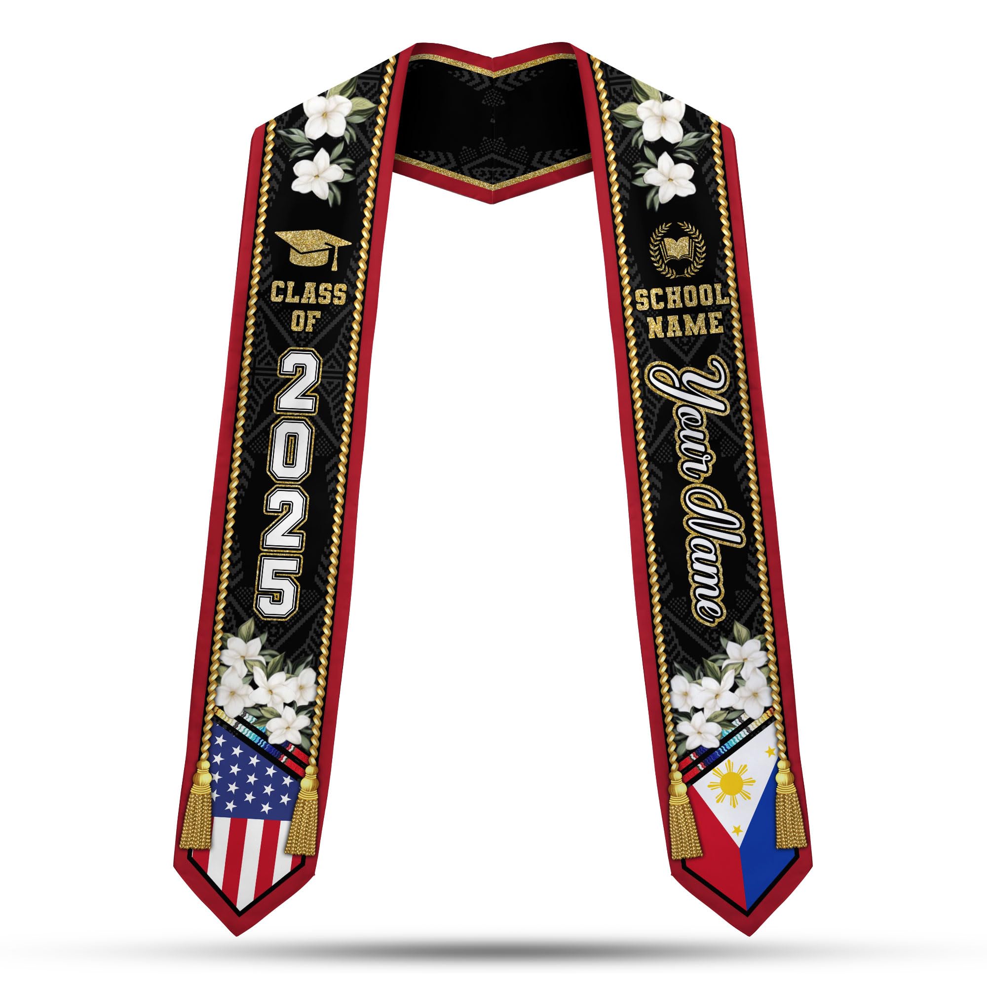 MonkeyVan Philippine Graduation Stole Philippines Graduation Flag Stole Sash Philippine American Flag Graduation Sash Plp7