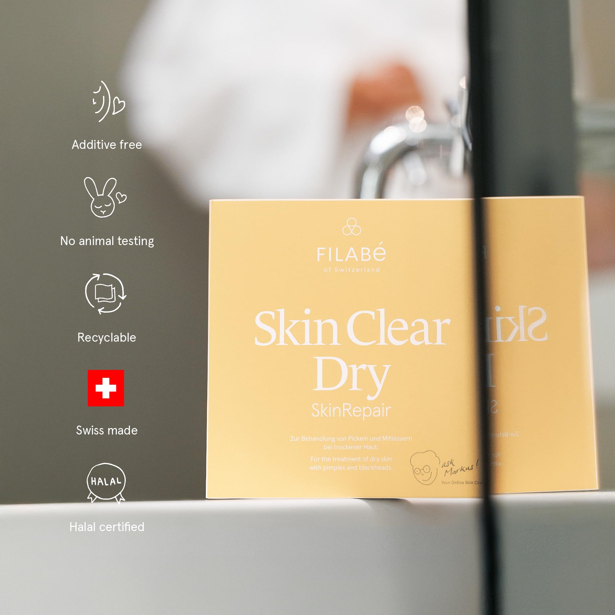 of Switzerland – Skin Clear Dry – pielęgnacja twarzy dla wrażliwej, suchej skóry z zanieczyszczeniami, opakowanie z 28 zastosowaniami, wegańska i bez dodatków, Szwajcarski made