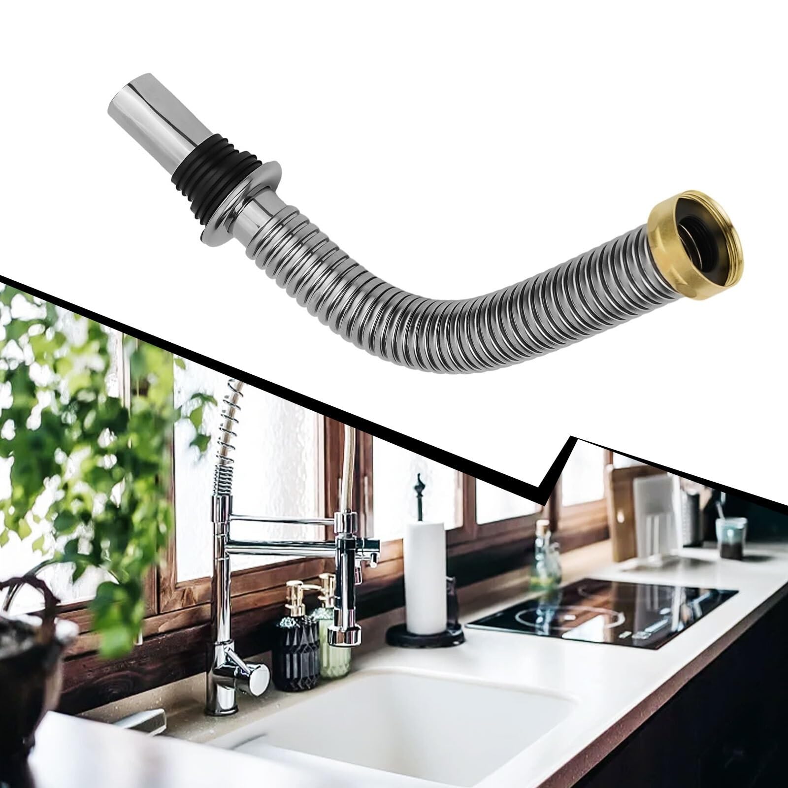 Sifone per lavandino 40 cm 60 cm cucina in acciaio inox lavello del bagno sifone scarico dei rifiuti tubo flessibile tubo di drenaggio retrattile for la casa(60cm)