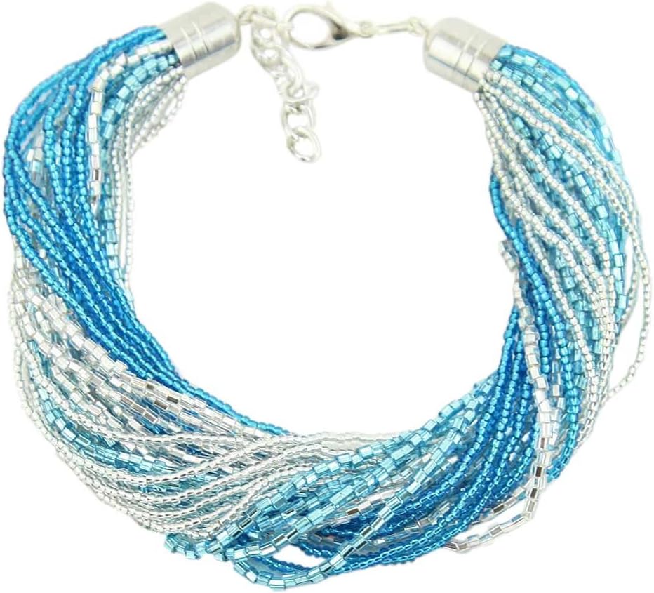 Glass Of Venice Murano Glass Gloriosa 24 Strand Seed Bead Bracelet - Silver Aqua