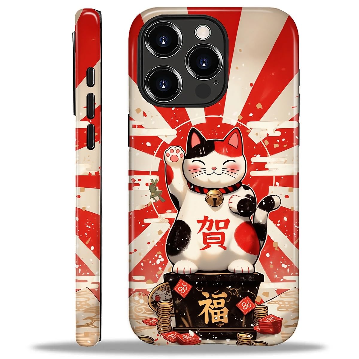 DAIZAG Compatible with iPhone 16 Pro Max Case,L2 Japanese Lucky Cat Dual Layer Shockproof Protective Hybrid Case
