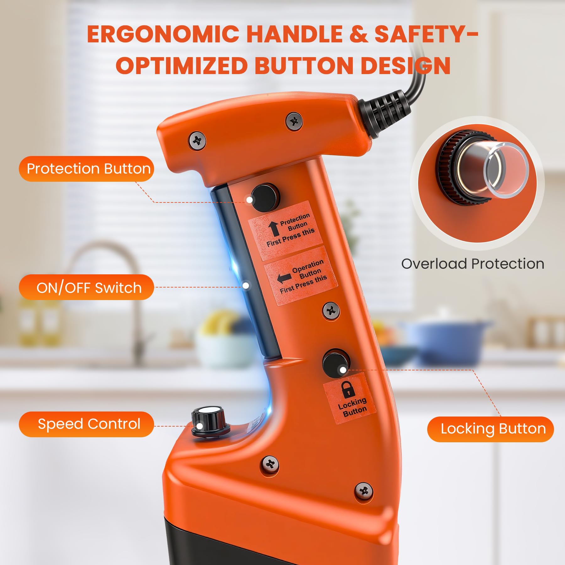 Huanyu Batidora comercial de inmersión de 750 W, batidora de mano resistente con eje de 530 mm, motor sin escobillas y velocidad variable de 3000 a 12 000 rpm.