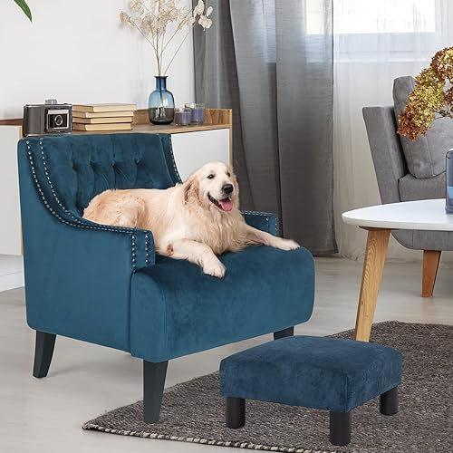 Miniatura 4 de Joveco Small Foot Rest Stool Ottoman, 15" Fabric Square Short Low Footstool Upholstered Footrest for Chair, Under Office Desk, Living Room, Navy