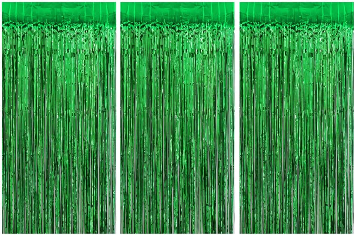 Curtain Decoration Backdrop Green Foil 3pcs Fringe 2x1m Plastic Party | St Patrick's Theme, Background Wall Setup, Festive Style for Party Photography and Event Scenes