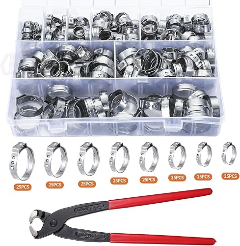 Umigy Juego de 200 herramientas de crimpado PEX de 0.236-0.925 in, 200 abrazaderas de manguera de acero inoxidable y herramienta de abrazadera PEX,