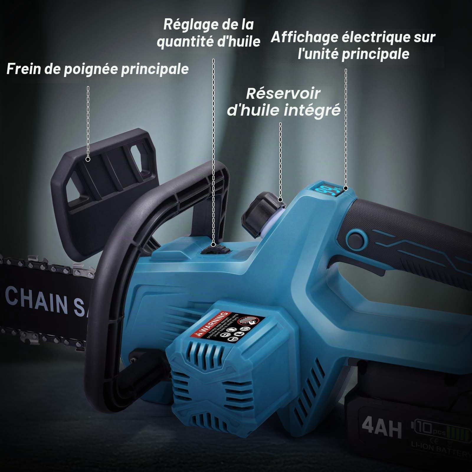 Tronçonneuse À Batterie 12 Pouces, 1000W Tronçonneuse Électrique sans Fil | 1000 W Moteur sans Balais | Compatible avec Makita 18V | Vitesse de Chaîne 20m/s | Lubrification Automatique (Sans Batterie)