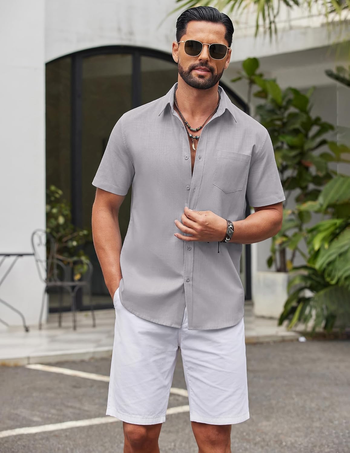 COOFANDY Men's Short Sleeve Button Down Shirts Summer Cotton Lyocell Linen Textured Casual Beach Shirts with Pocket image 4