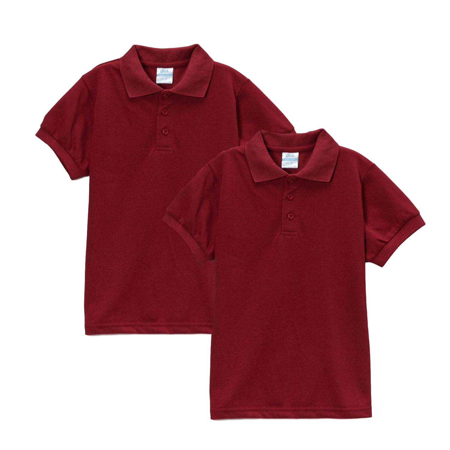 unik Boy's Premium Quality Pique Polo Uniform Shirt Short Sleeve White Sky Blue Navy Hunter Green Burgundy Black Red