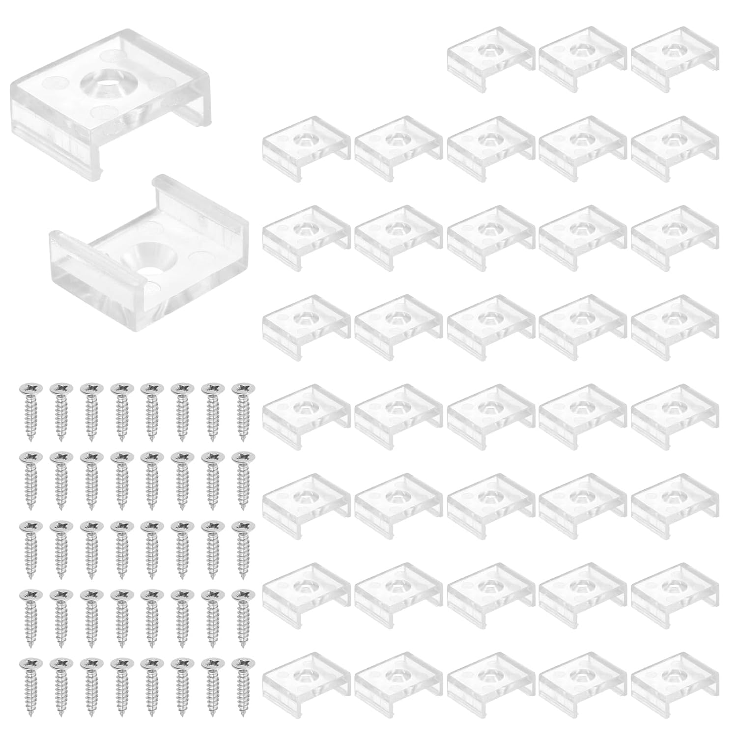 PATIKIL LED Strip Light Clips, 80 Pack Mounting Bracket Fixing Clips Plastic Clamp Holders with 304 Stainless Steel Screws for 15mm Neon RGB Light Cable Ribbon, Clear