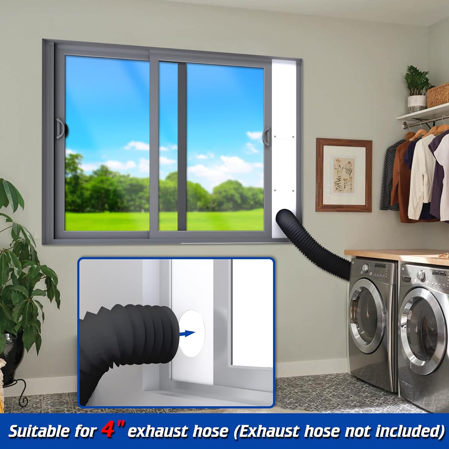Dryer Vent Seal Plates Kit for Dryer Hose with 4" Diameter, Adjustable Seal Panels with Installation Seal Tape, Window Vent Kit for Sliding Windows