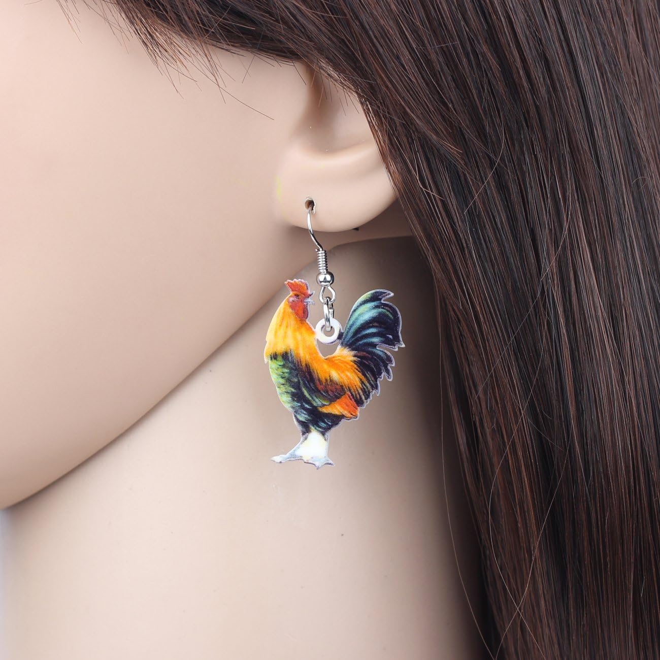 BAMAY Anime Poule Poulet Boucles D'oreilles Acrylique Ferme Animaux Bijoux Drôle De Poulet Cadeaux Pour Femme Fille Charme (Blanc 484