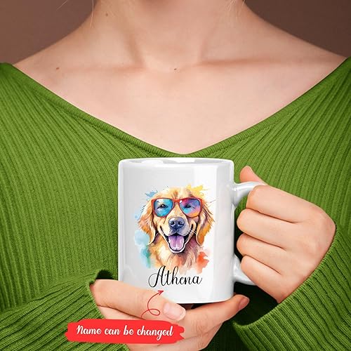 Miniatura 2 de Golden Retriever personalizable con lentes de sol, taza de té con cara de perro, taza dorada con nombre personalizado, regalos para mujeres y