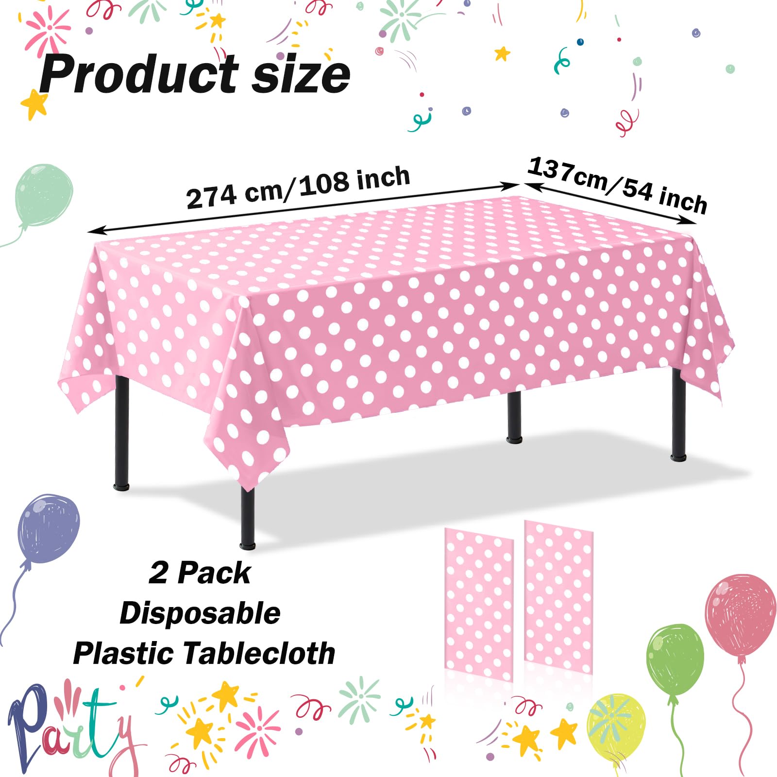 CXSAZRY 2 Pack Light Pink Polka Dot Table Cloth, 54