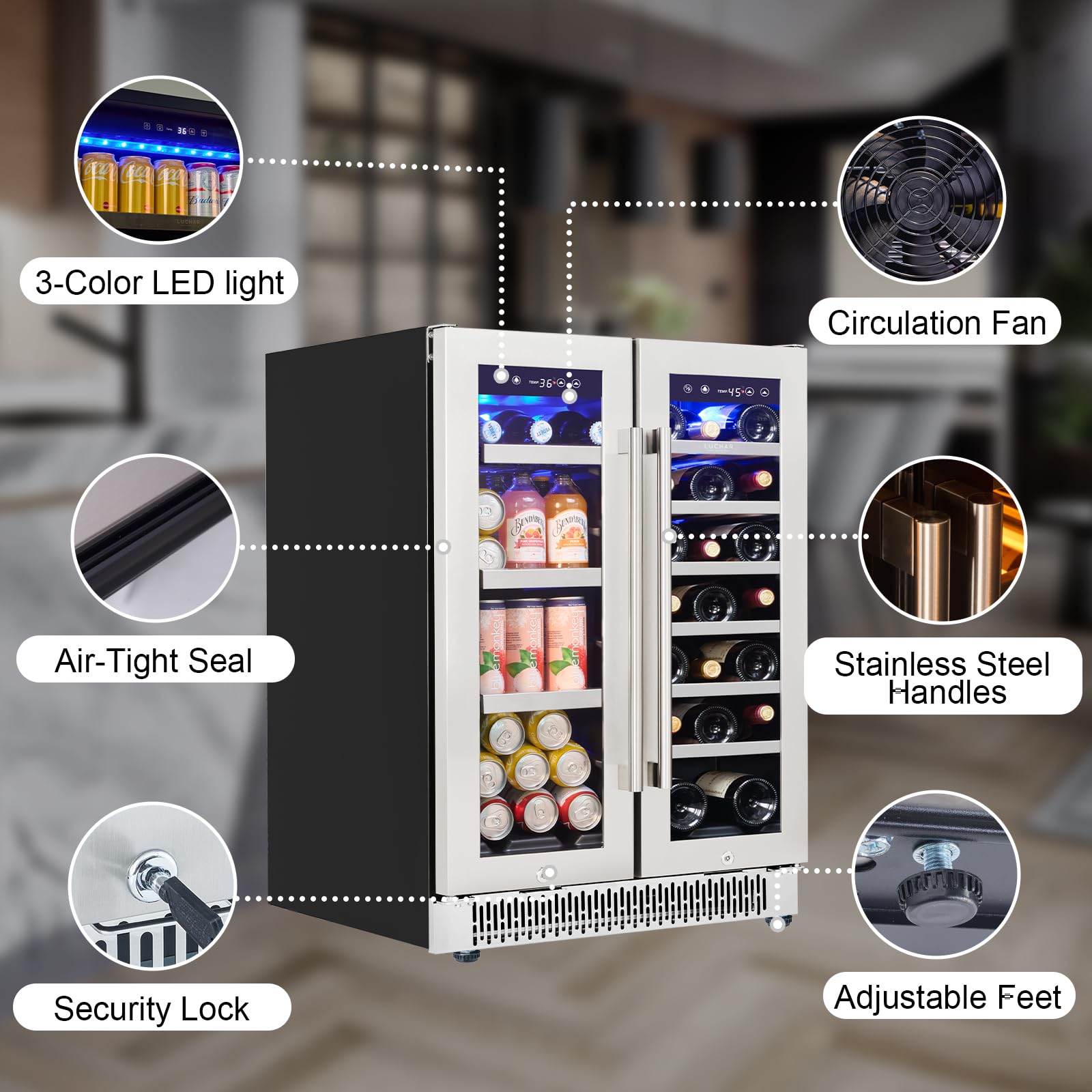 Akicon 24 Inch Beverage Refrigerator Cooler, 164 Cans Mini Fridge With Glass Door, 3-Color LED Light, Safety Lock, Freestanding Or Built-In For Home/Bar/Office on Fridge.com - View 6