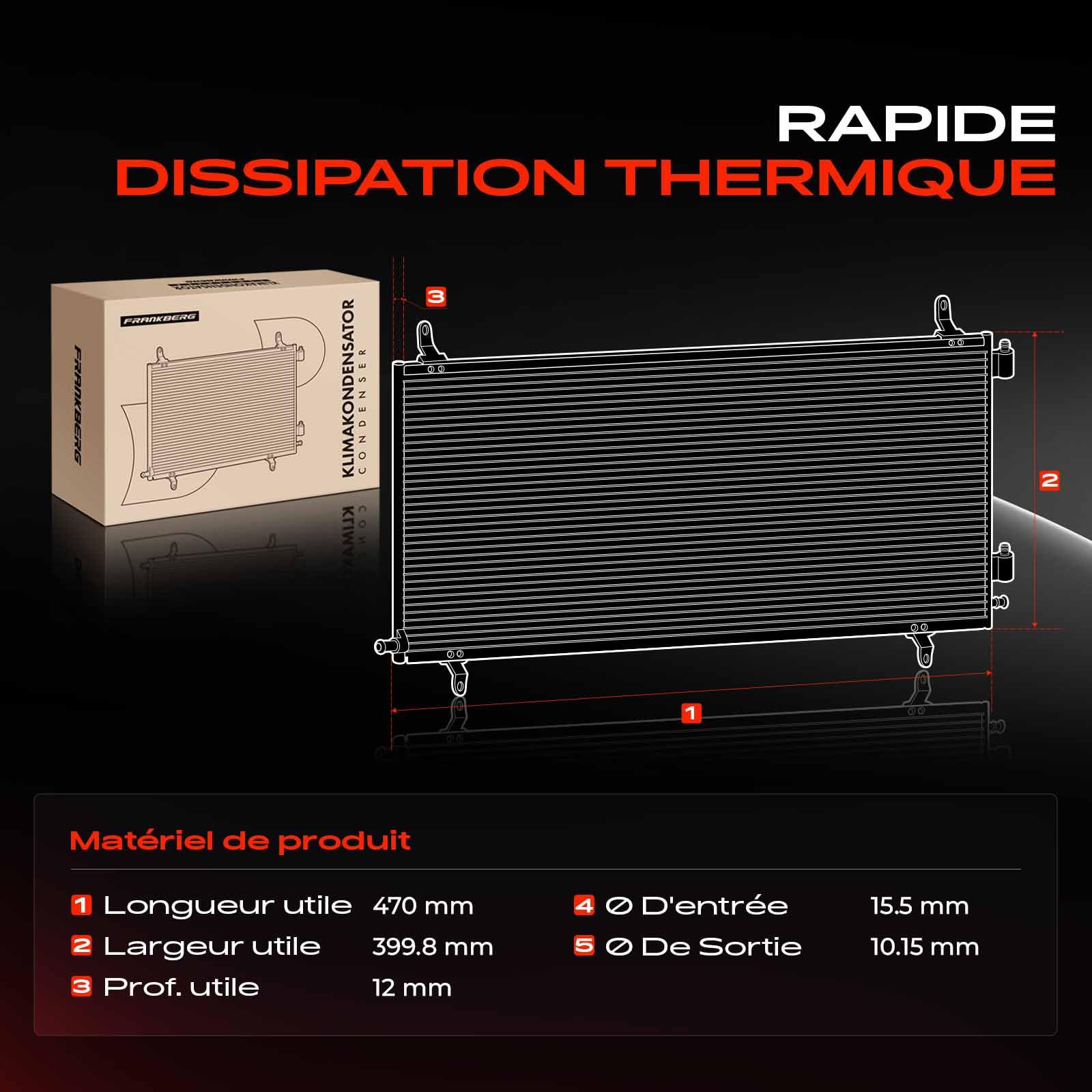 Frankberg Condenseur de climatisation 92100BA61A | Compatible avec: Pulsar Hatchback C13, Juke F15, Fourgonnette Juke F15