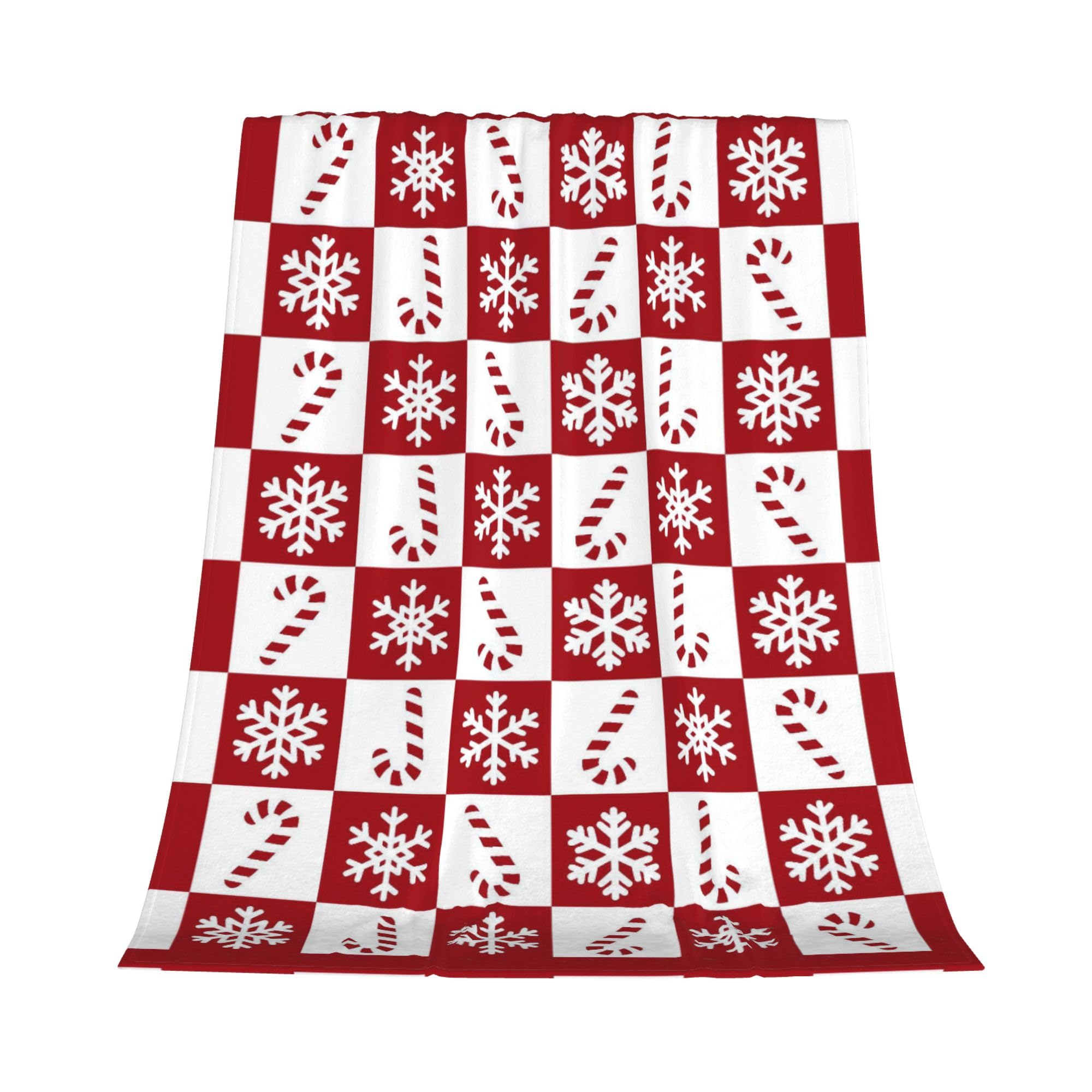 Christmas Throw Blanket - Festive Candy Cane Snowflake Design - Lightweight Flannel Fleece Throw - Ultra Warm & Cosy - 76x101cm - Perfect for Sofa, Bed, Gifts, Pets