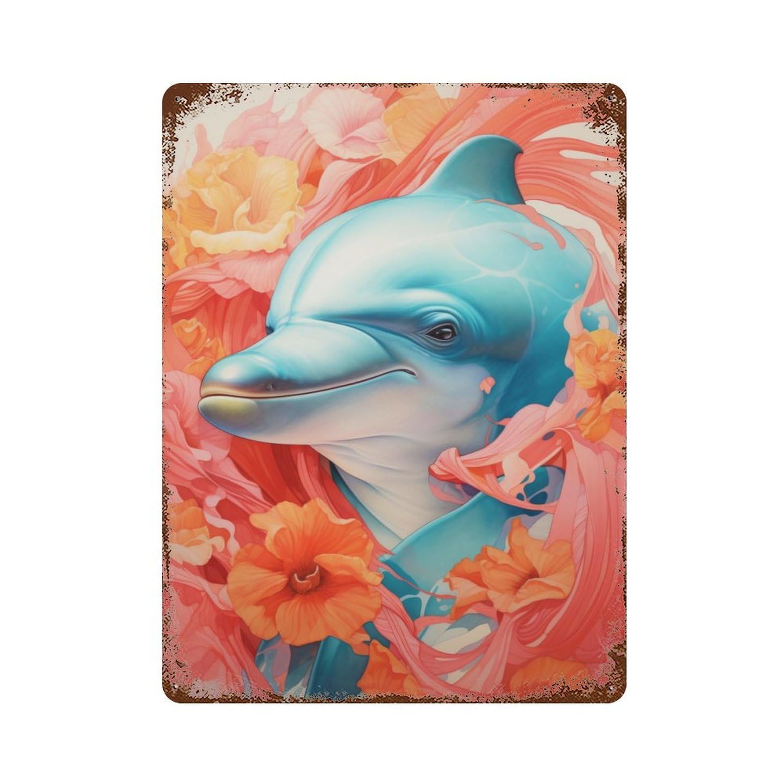 Garage Style Dolphin Close Up Portrait Distressed Metal Wall Sign 15.7"x11.8", Novelty Wall Decor for Bar And Workshop