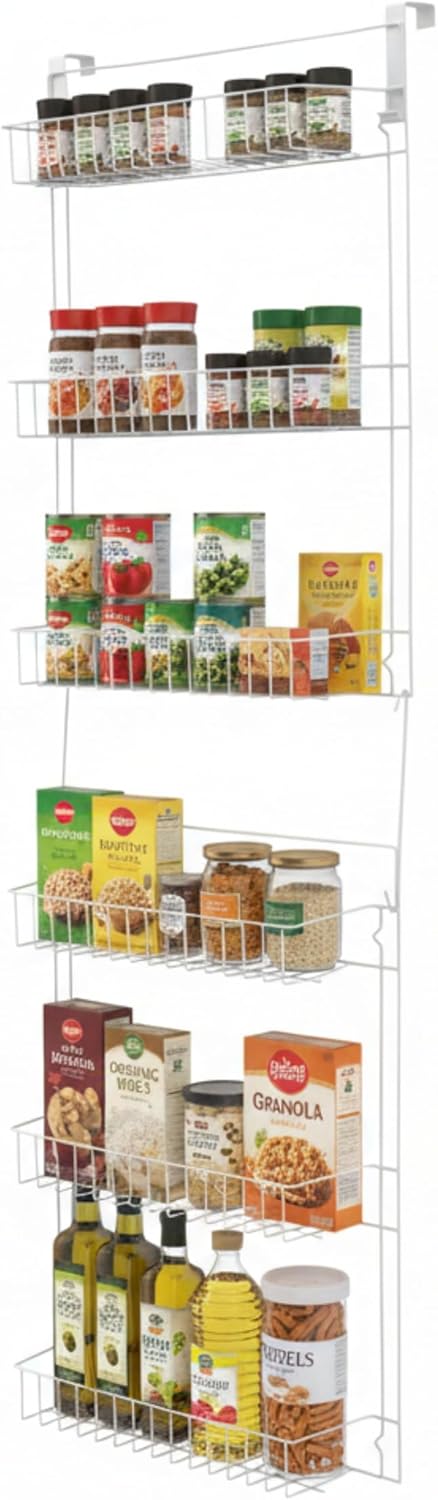 Over the Door Organizer - 6-Tier Adjustable Pantry Shelves and Rack for Kitchen Organization - Organization and Storage by Lavish Home (White)