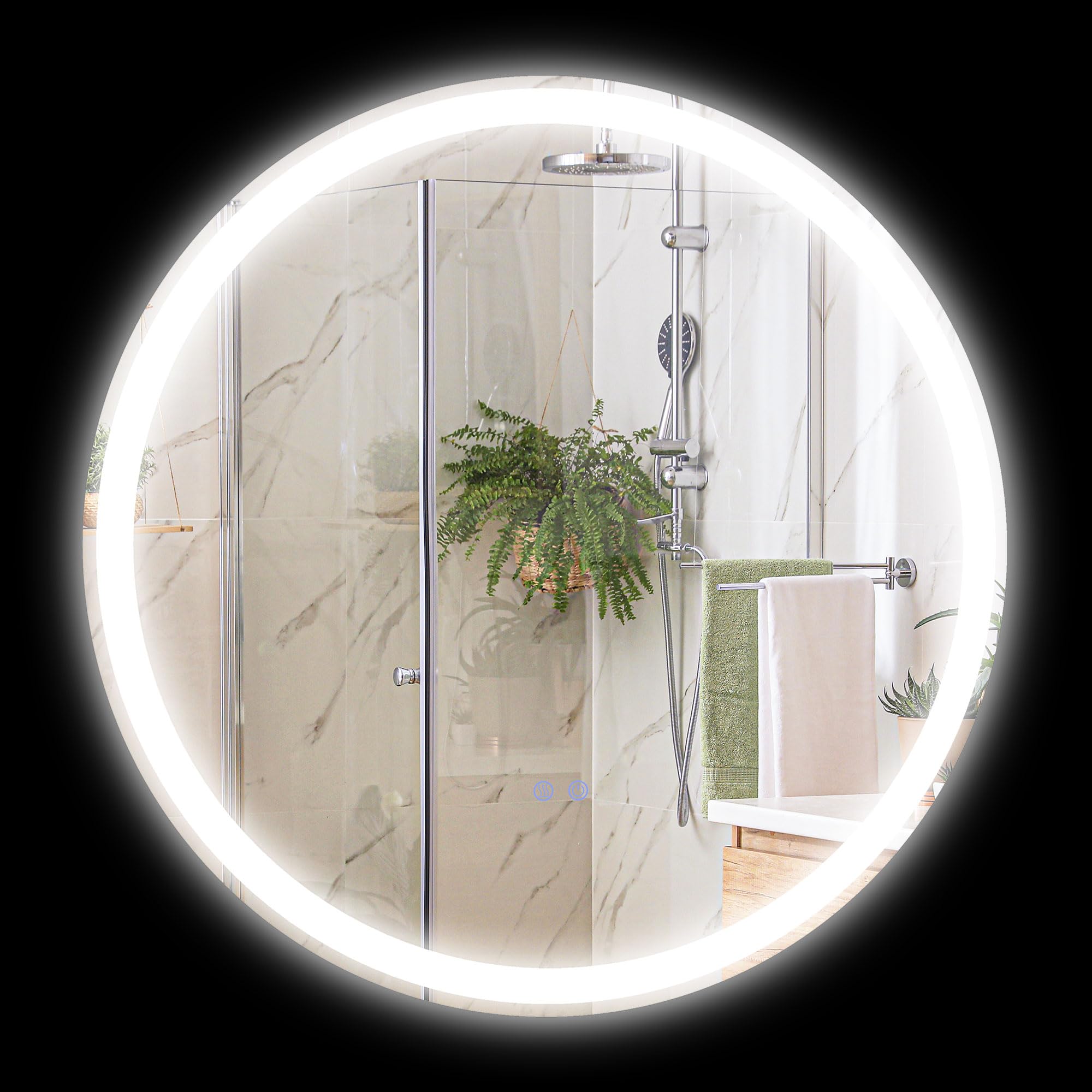 kleankin Espejo de baño con iluminación Ø 70 cm Espejo redondo luminoso 3 colores Interruptor táctil sistema antivaho 23W Blanco Plata