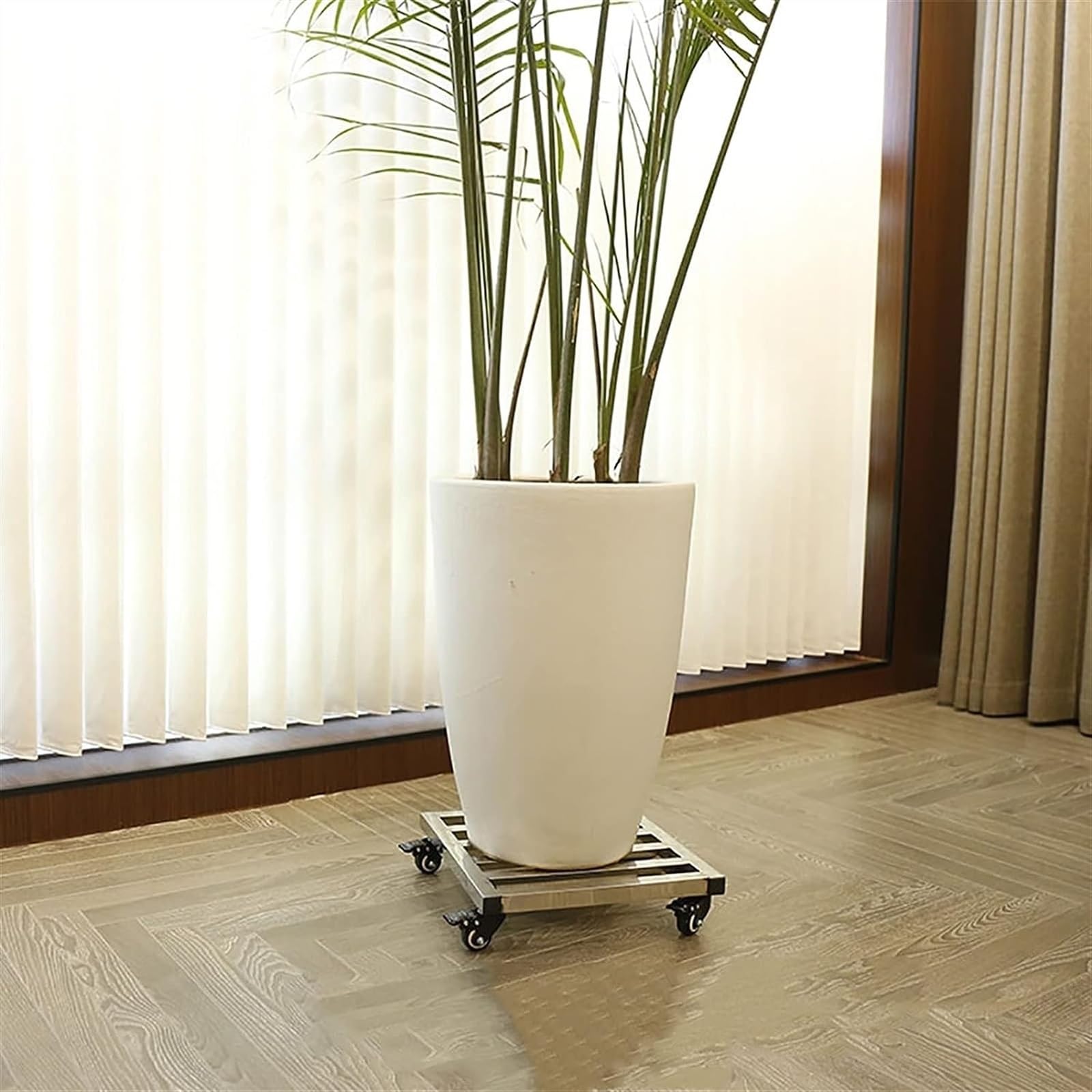 Portavaso in acciaio inox con ruote bloccabili, per interni ed esterni, con rotazione a 360°, facile da spostare, colore: argento