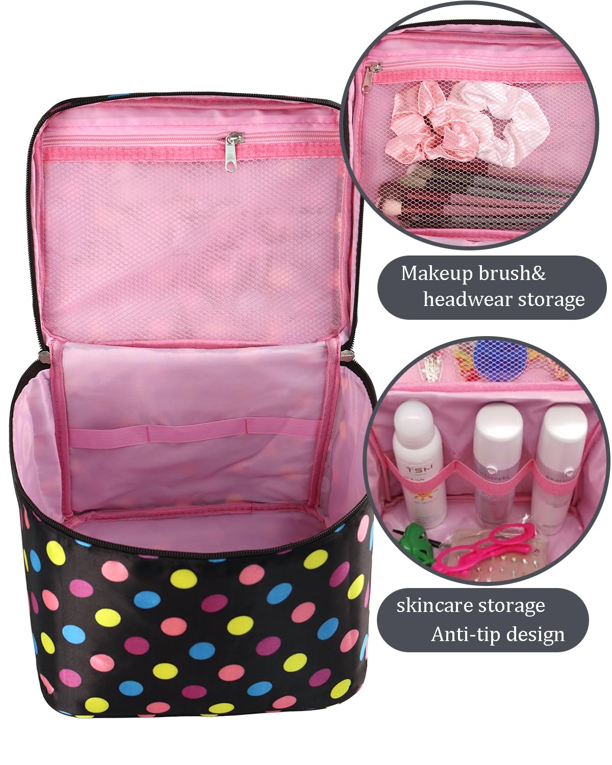 Grande Trousse per Trucchi,Trousse da Viaggio per Cosmetici,Borsa da Viaggio con Manico,Beauty Case da Viaggio, per Cosmetici, Trucchi e Spazzole