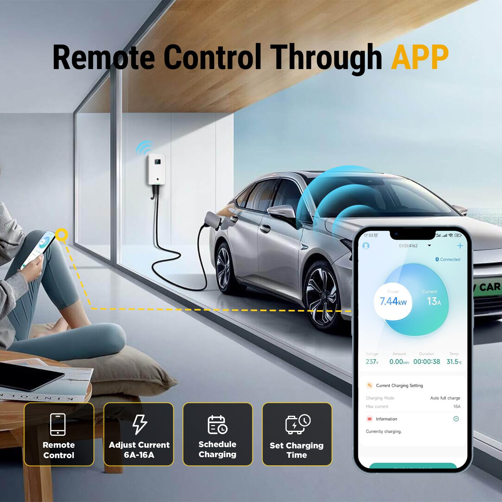 Morec Wallbox 11kW Tipo 2 con Smart App, 6-16A Trifase 380V Colonnina Ricarica Auto Elettrica con cavo di ricarica 7,5m, RCD Tipo B per BEV/PHEV, IEC 62196-2
