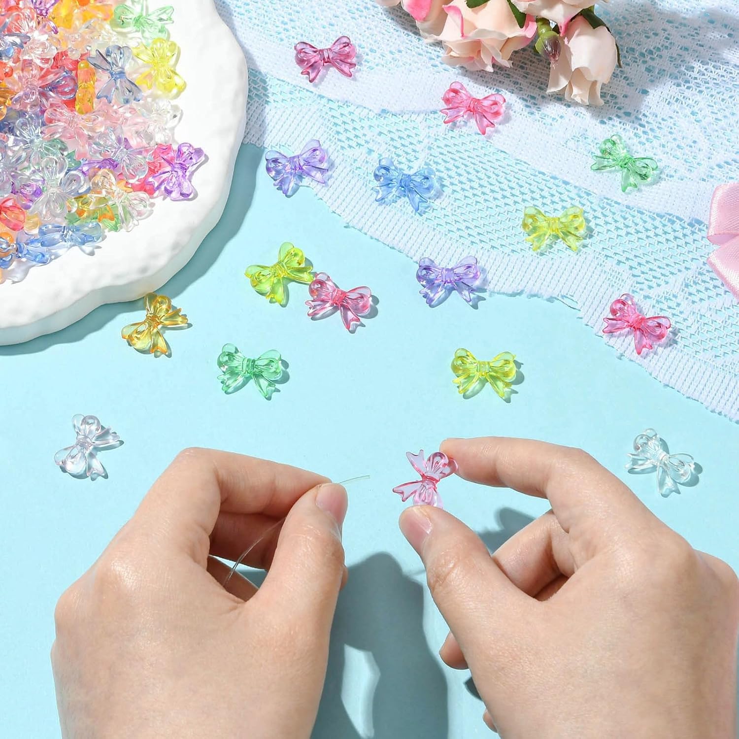 Ornazy 900 pcs Random Clear Acrylic Bow Beads Transparent Colorful Bowknot Loose Spacer Beads for DIY Bracelet Necklace Earring Jewelry Making - Image 4