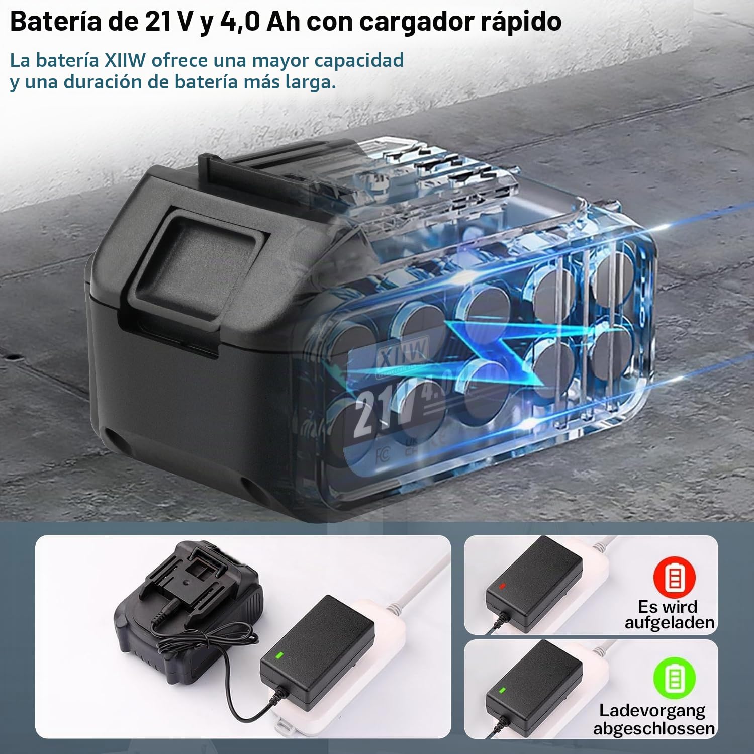 XIIW Desatascador tuberías inalámbrico - espiral 7,6 m, 2 x 4,0Ah baterías - limpiador de desagües con retracción automática para mantenimiento y limpieza de conductos en cocina, baño y aseo | Espiral de limpieza de tuberías de 9 mm de diámetro 7,6 m, 21