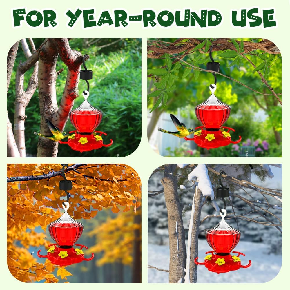 Hummingbird Feeders for Outdoors, 2025 New Humming Bird Feeder, Feeding Ports, with Ant Moat, Easy to Clean Bird Feeder for Gardens, Leak-Proof Design Outdoor Decor, Gifts for Family (2)