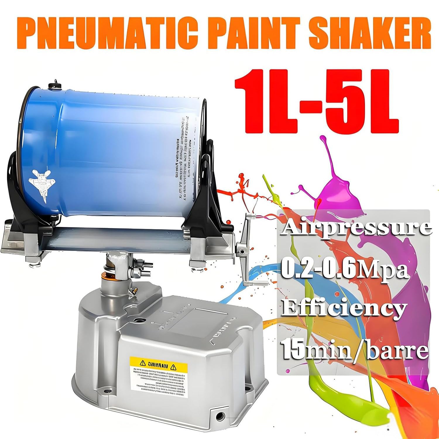 Agitador de pintura neumático de 1 a 5 litros de capacidad, abrazadera ajustable, 0-500 rpm, 15 min/cubeta mezclador para mezcla de pintura