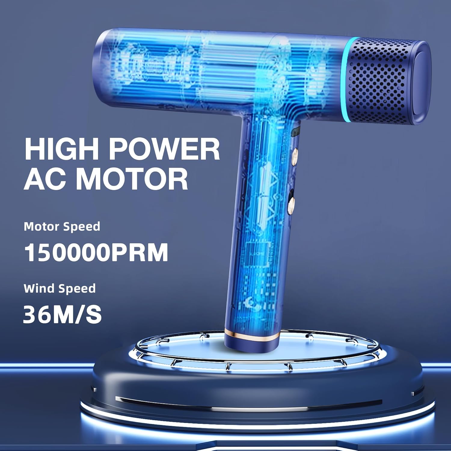 Ionic Hair Dryer with Diffuser and Concentrator, Professional Lightweight Quiet Blow Dryer, Powerful 1600 Watt Motor for Fast Drying and Straight & Wavy Hair, 3 Temps/2 Speeds, 6.56 Ft Cord, Blue - Image 5