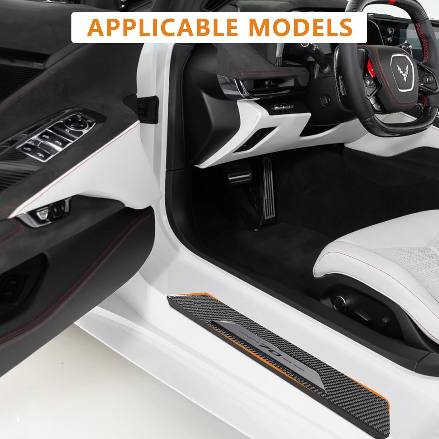 Real Carbon Fiber Inner Door Sill Protector Compatible with Corvette C8 2020-2025, Door Sill Plates Interior Decor Sticker Accessories