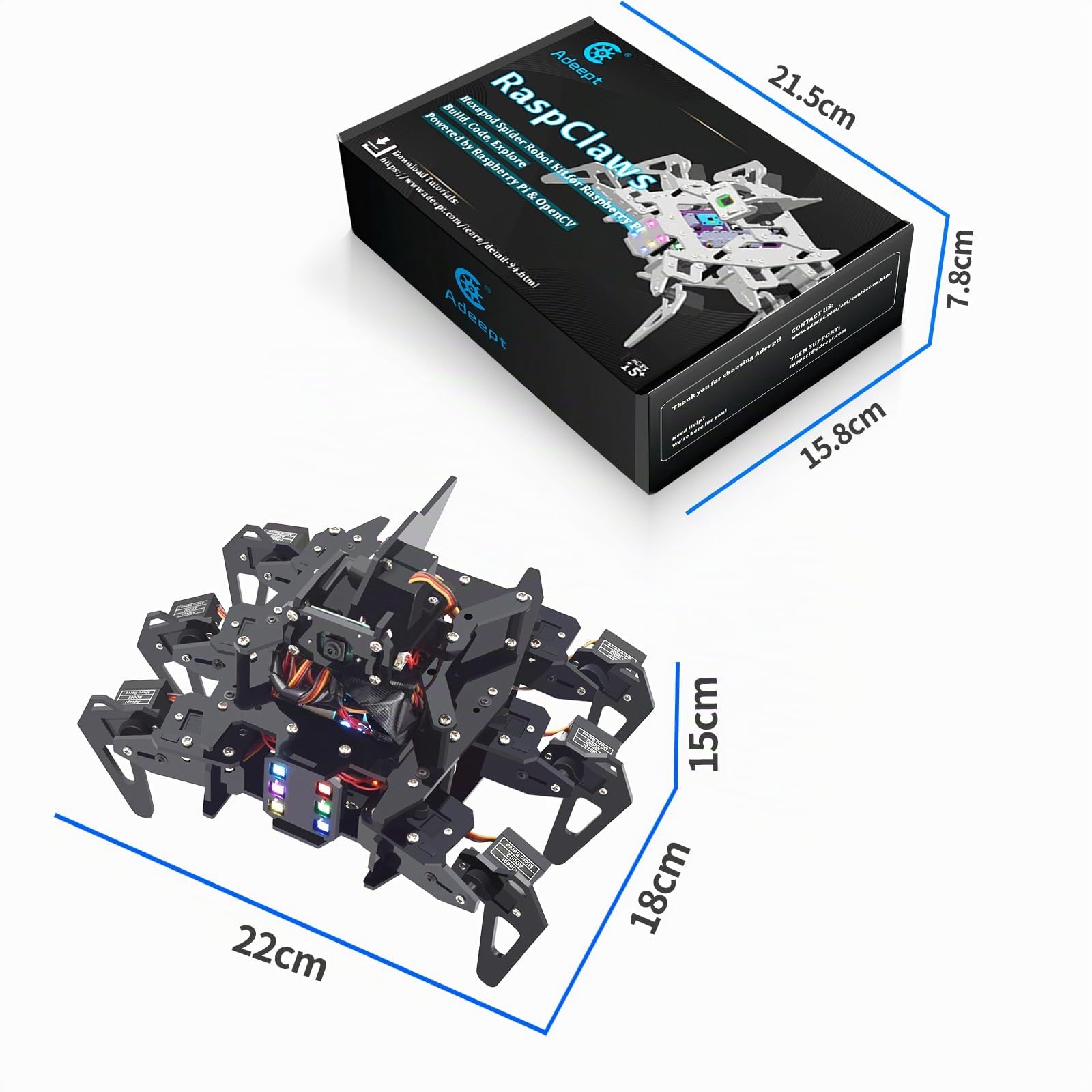 Adeept RaspClaws Hexapod - Kit de Robot Araña para Raspberry Pi 4/3 Modelo B+/B, Rastreo de Objetivos OpenCV, Transmisión de Vídeo, con Manual en PDF
