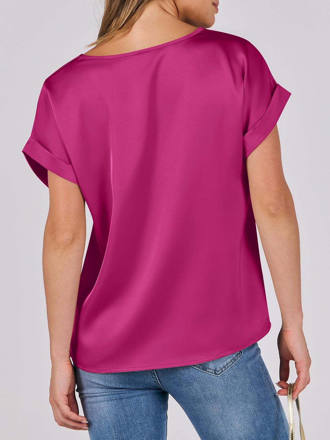 ANRABESS Women's Summer Dressy Casual Short Sleeve Shirts Crewneck Satin 2026 Business Office Work Blouse Tops - Image 4