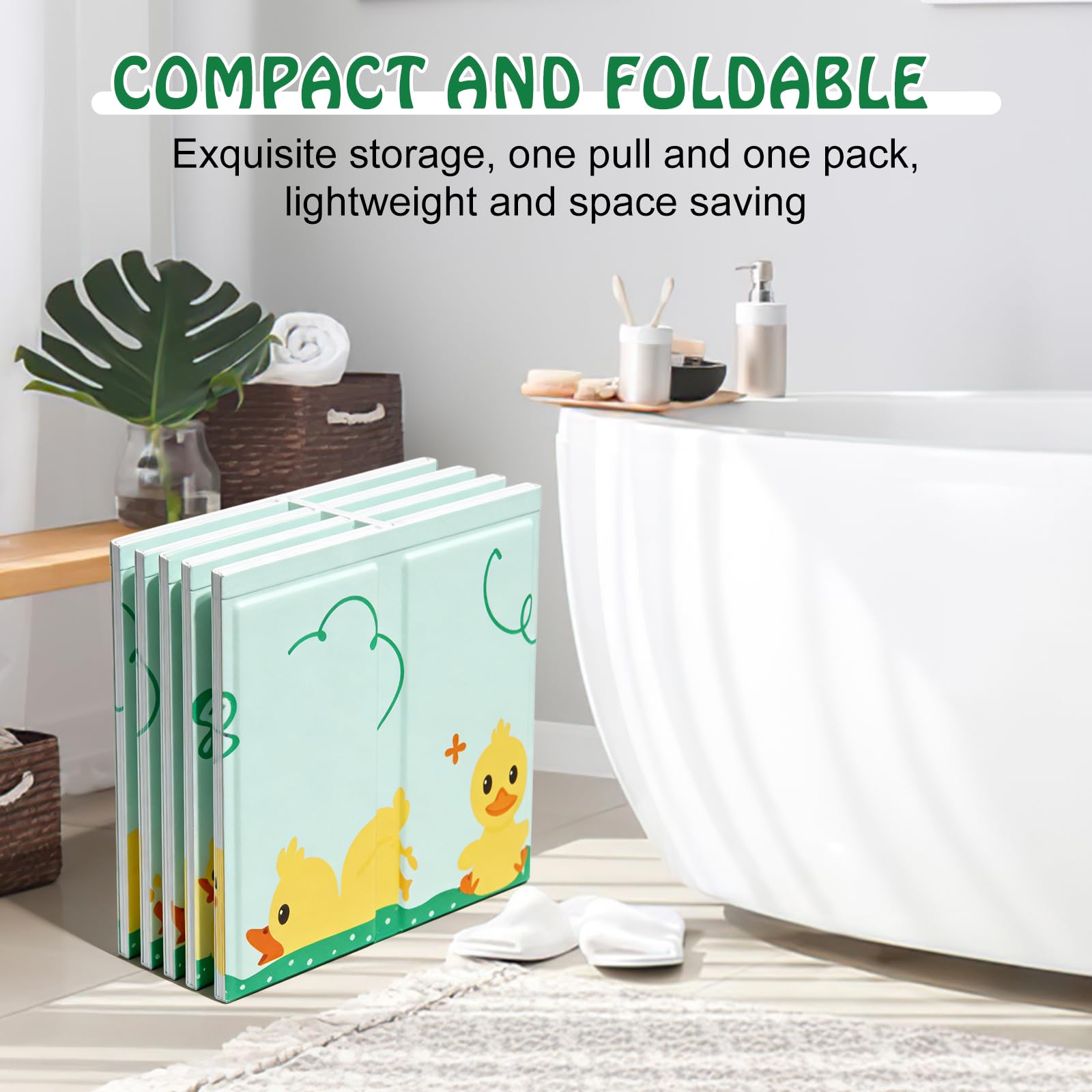 78 x 45 x 30 cm, vasca da bagno pieghevole per bambini: verde menta, grande vasca da bagno con 5 palline oceaniche e 4 anatre giocattolo da 0 a 8 anni, integrata