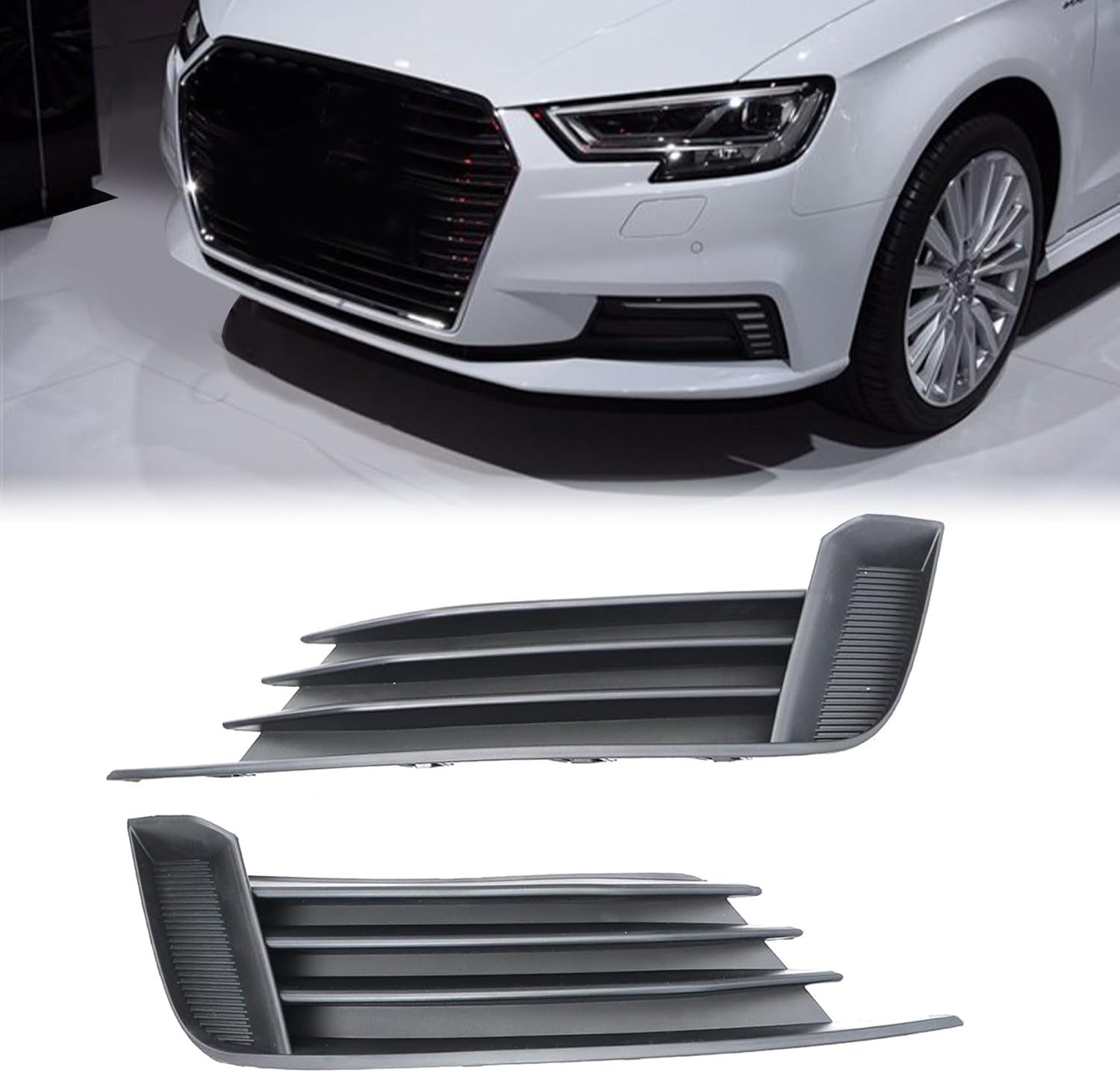 XQSMWF 1 Pair Bumper Grills Lower Front Left and Right Side Fit for Audi A3 S3 2013-2017, Replace 8V58076829B9 8V58076819B9 AU1038141 AU1039141, Front Bumper Fog Lamp Light Grille Cover Bezel Trim - Image 8