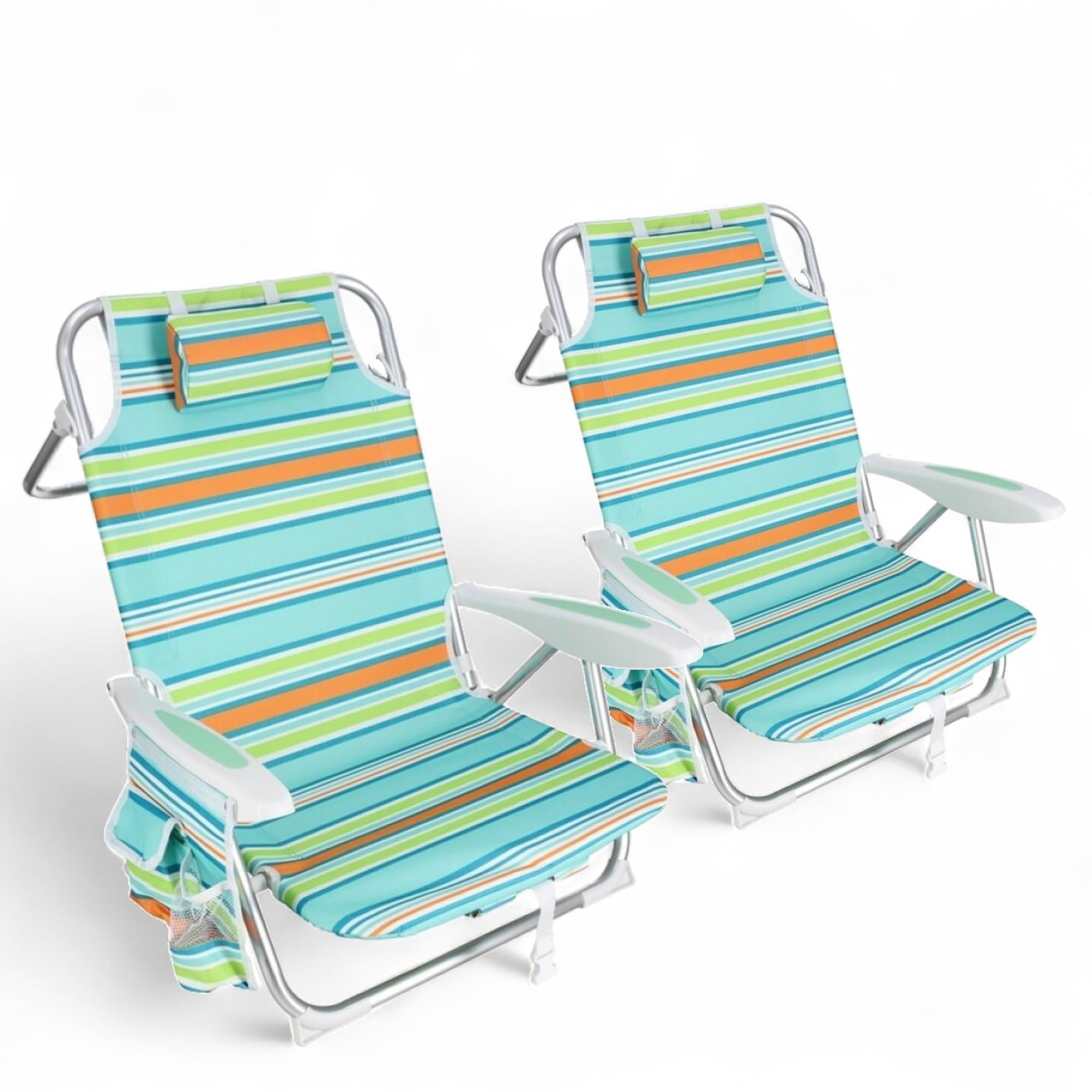 Pincho Silla Playa Plegable Ligera, Reclinable 4 Posiciones con Cojin, Ajustable, Estructura de Aluminio, Mochila, Bolsillo, Ideal Jardin Camping Piscina (2)