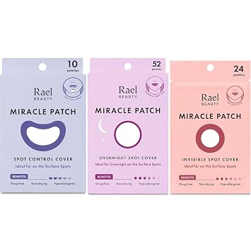Rael Pimple Patches for Face Trio Set - Korean Skin Care, Hydrocolloid, Zit Acne Patches, Hypoallergenic/Miracle Patch Invisible 24 Count & Large 10 Count & Overnight 52 Count