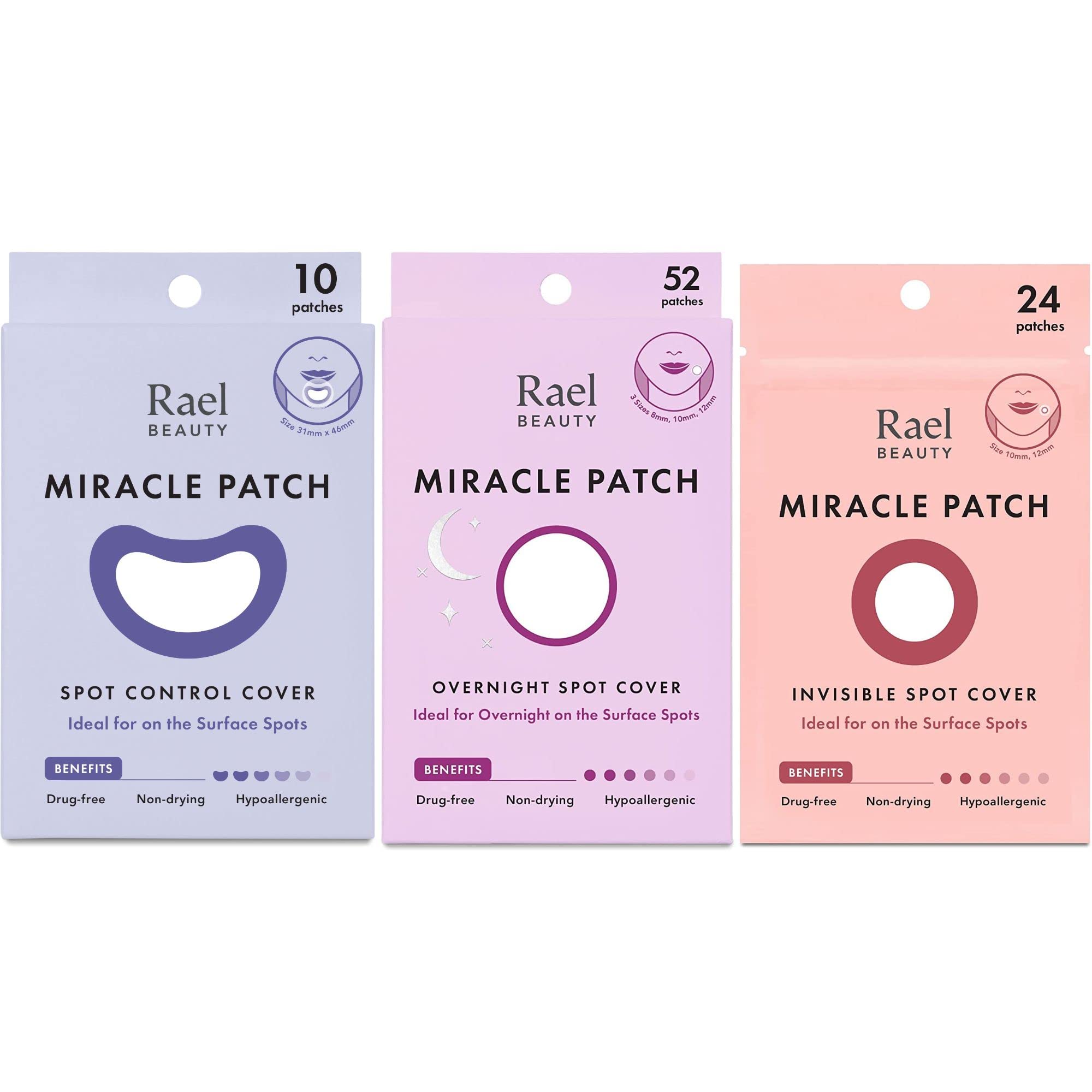 Rael Pimple Patches for Face Trio Set - Korean Skin Care Hydrocolloid Zit Acne Patches Hypoallergenic Miracle Patch