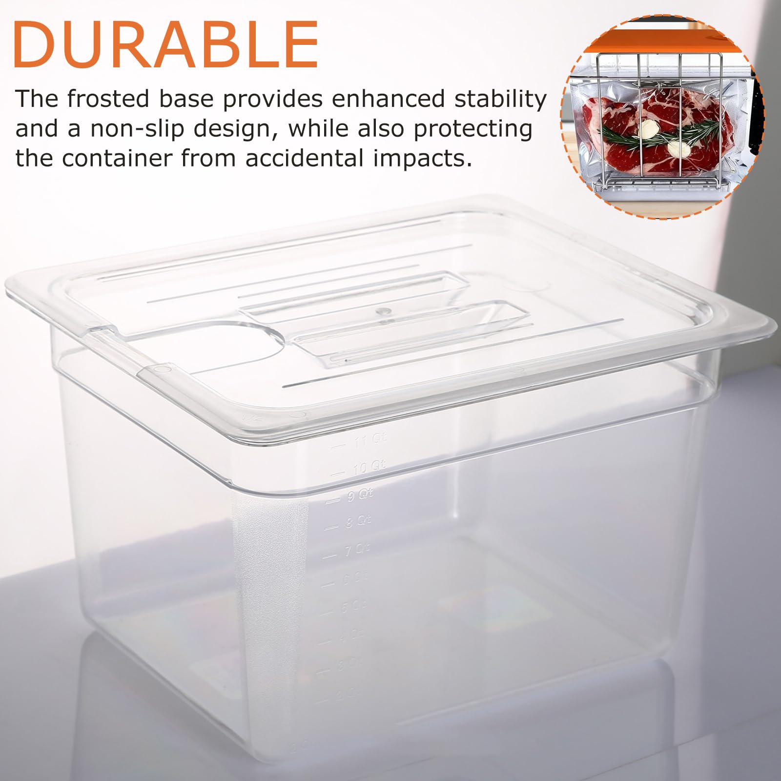 Recipiente 4 en 1 Sous Vide de 12 L con tapa de silicona, rack y manga aislada, contenedor de herramientas Sous Vide, recipiente de cocción lenta, recipiente transparente multifuncional (sin BPA