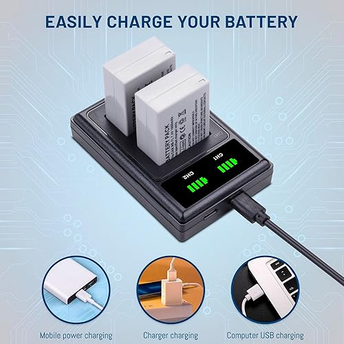 Miniatura 5 de Paquete de 2 baterías de repuesto NB-7L con cargador para Canon PowerShot G10 G11 G12 SX30 es cámara digital 1600mAh 7.4V