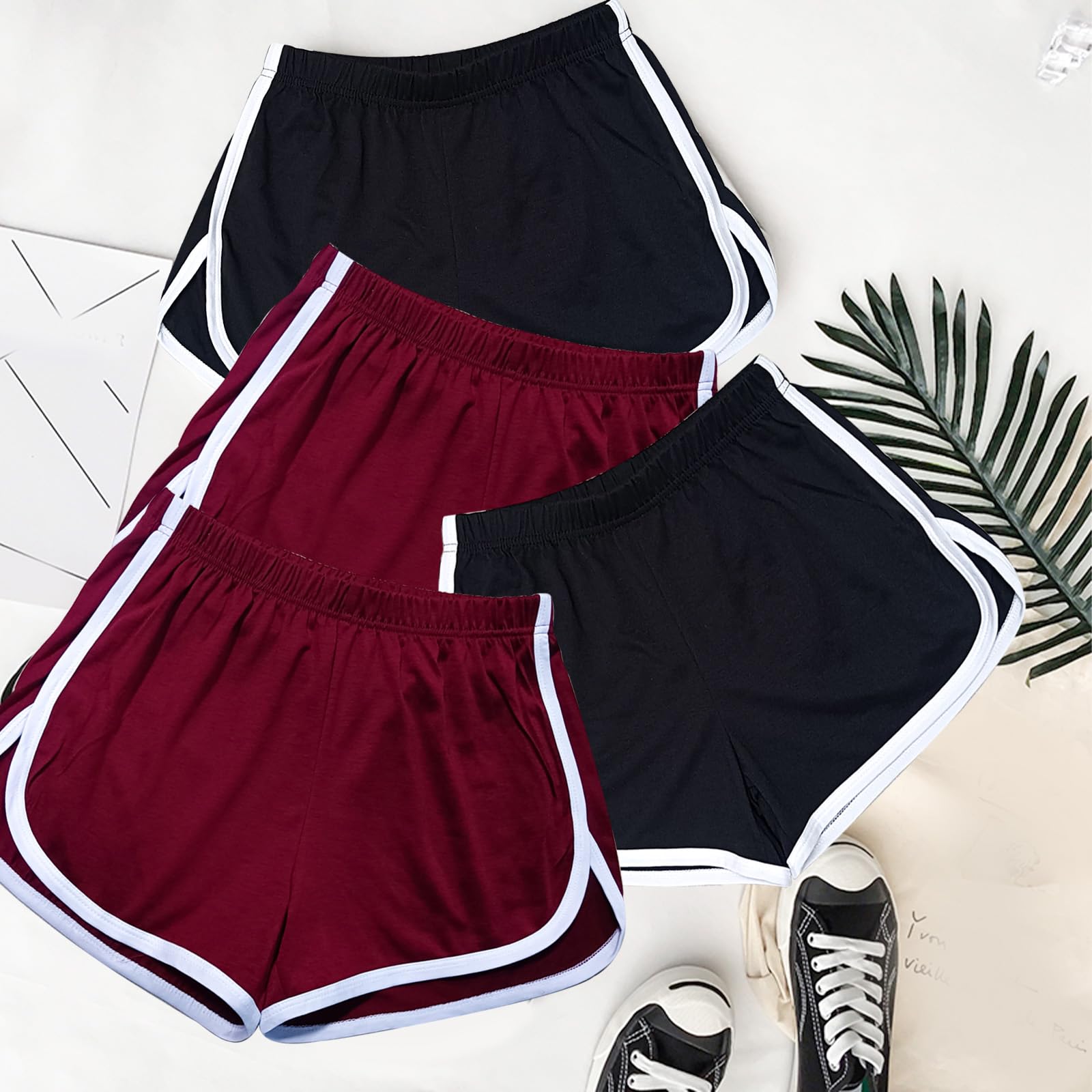 Lot de 4 shorts de yoga et de danse en coton pour femme - Short de sport pour l'été, l'athlétisme, le cyclisme, la randonnée