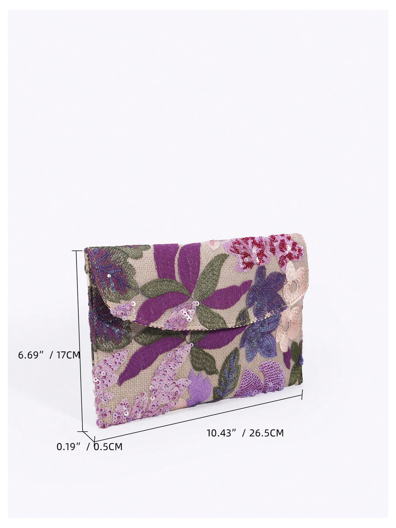 Borsa da sera floreale con paillettes, viola, L
