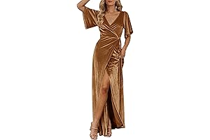 Women's V Neck Velvet Maxi Evening Dress