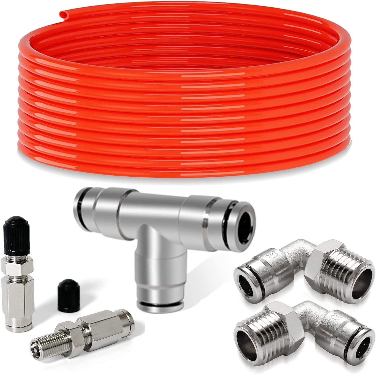 Air Line Kit for Air Spring Bag Suspension Fitting, 20 Feet of Tubing Airbag Line with 1/4 NPT DOT Air Fittings, Elbow Fitting Fit for Air Shock Line Air Suspension in Truck Trailer