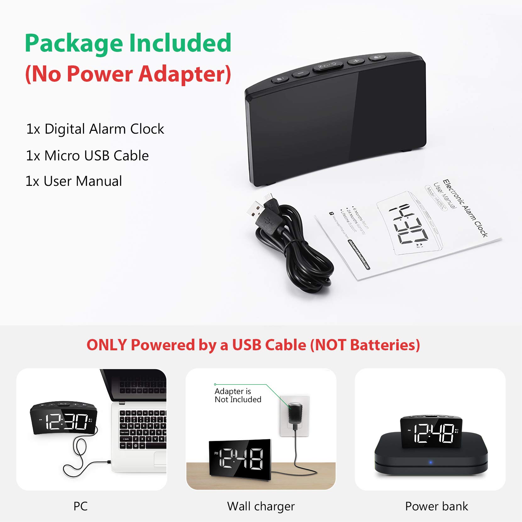 PICTEK Alarm Clock, Digital Clock with Dual Alarm, 6Level Brightness