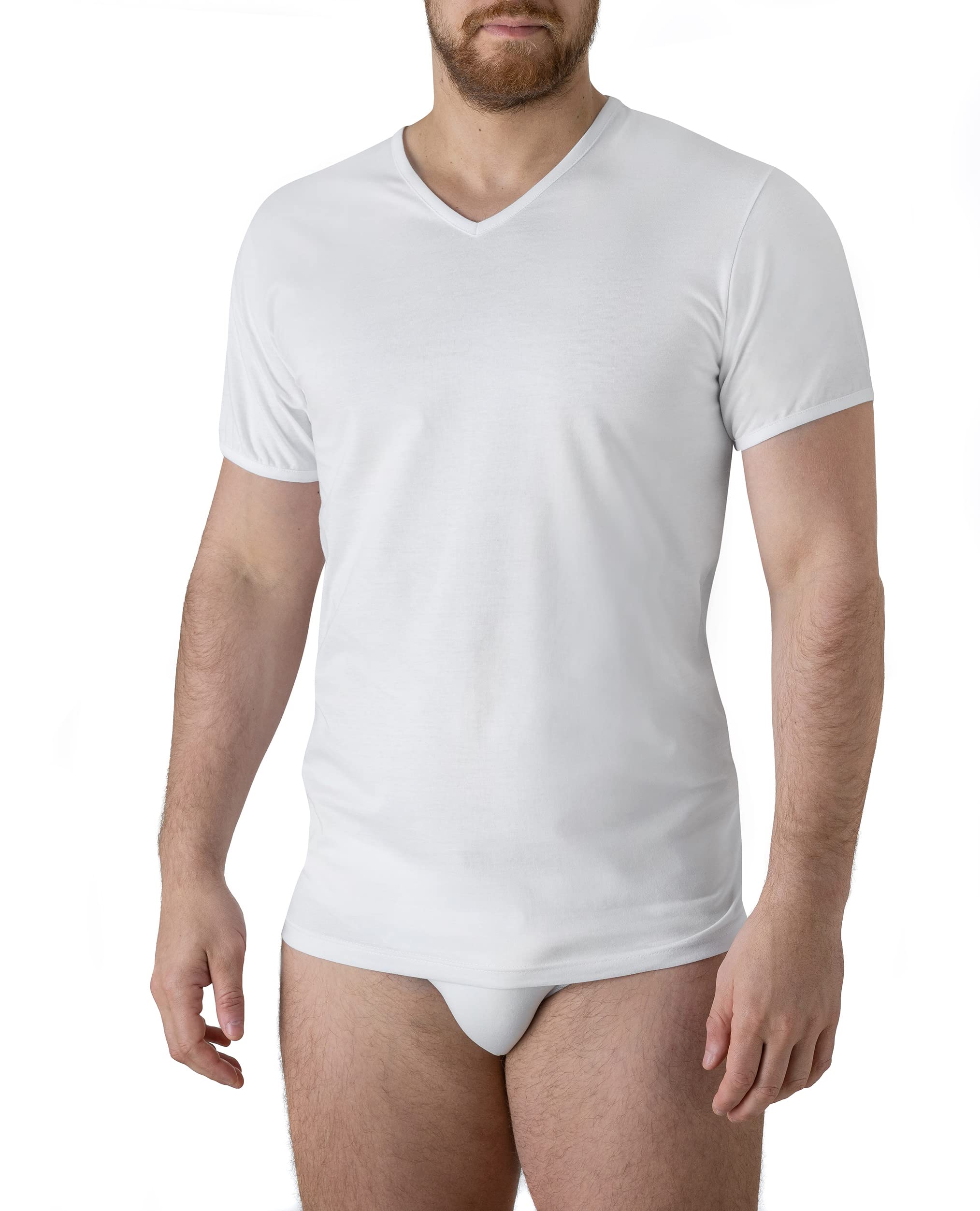 Felis Confezione da 3 Scollo a V Mezza Manica Uomo Classico, Cotone Jersey, Maglietta T-Shirt, Bianco, Traspirante e Comodo, Anche Taglie Forti